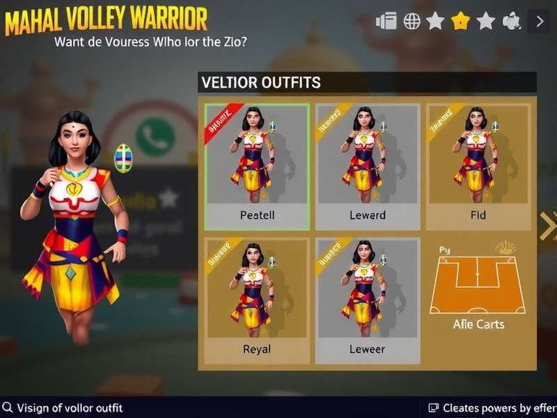 Mahal Volley Warrior Plus Customization Options Mahal Volley Warrior Plus customization screen showing regional outfits and court designs